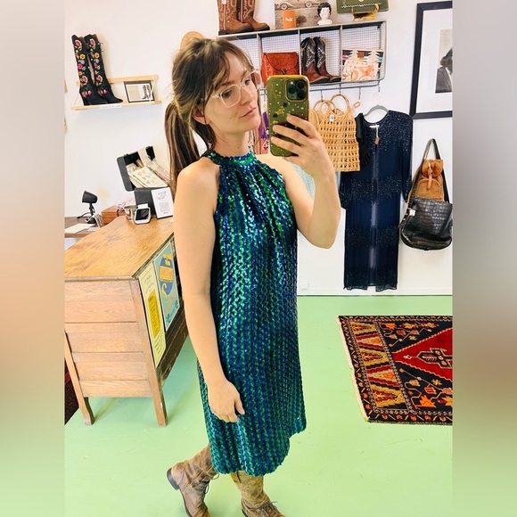 Vintage 1960s Mike Benet Formals Sequin Halter Neck Dress - Picture 3 of 11
